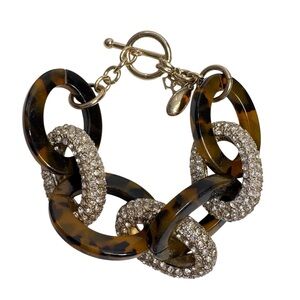 ANN TAYLOR Tortoise Shell and Rhinestone Chain Bracelet